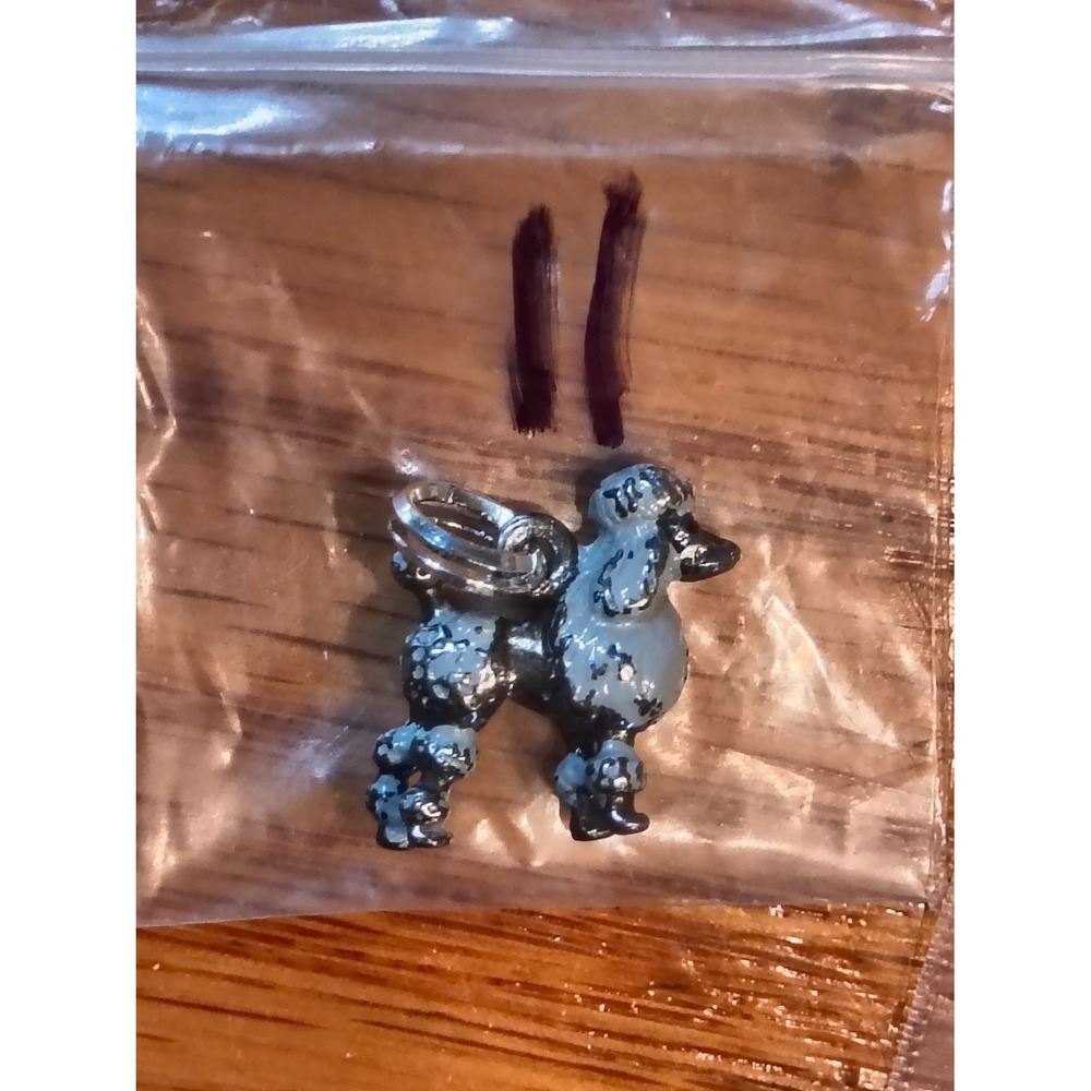 Vintage Enameled Metal Poodle Dog Charm Pendant Gray Silver  925 - Picture 2 of 2